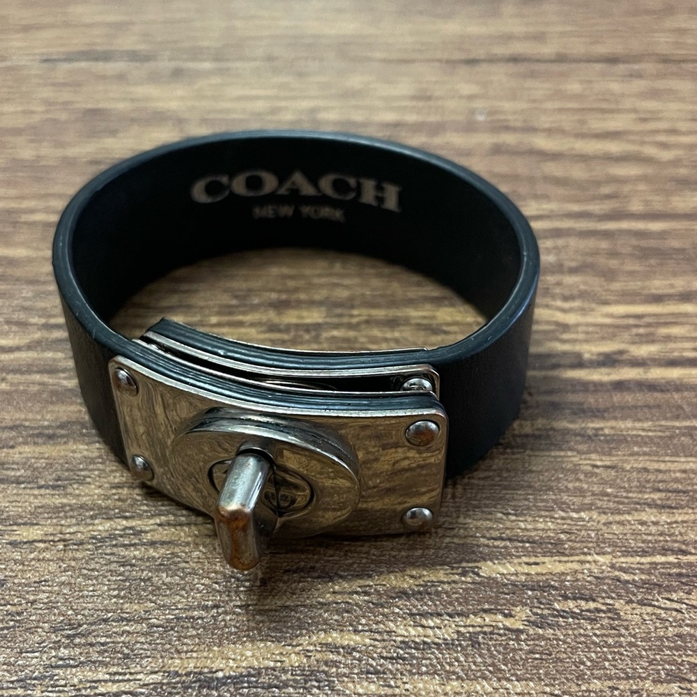 Coach black and silver leather cuff bracelet